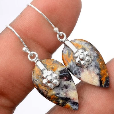 Natural Indian Blanket Jasper 925 Sterling Silver Earrings Jewelry E-1137 - Image 1 of 4