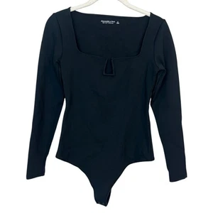 Body Abercrombie & Fitch nero manica lunga scollo a ponte intagliato taglia S morbido A&F - Foto 1 di 7