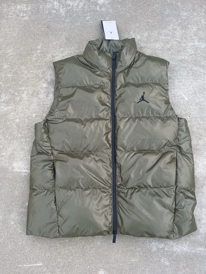 NIKE Air Jordan Flight Down Puffer Vest Gilet Mens LARGE Green Olive FV7273-222