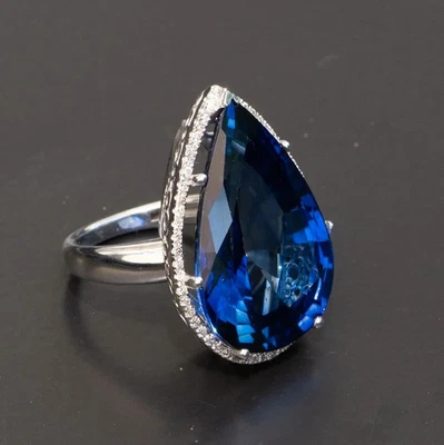 11.40 Ct Pear Natural Sapphire & Diamond Wedding Ring 14K White Gold Size 6,7,8 - Image 1 of 4