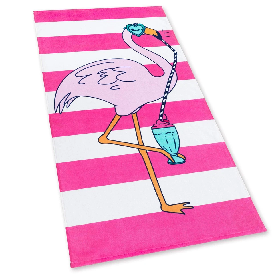 Toalla de playa rayas flamenco 28 x 55 pulgadas 100 % algodón (28" x 55", flamenco... Foto 1 de 4