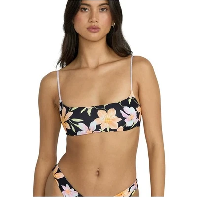 Top de bikini Billabong Twin Sol reversible Jaclyn corto nuevo con etiquetas mediano negro floral Foto 1 de 4
