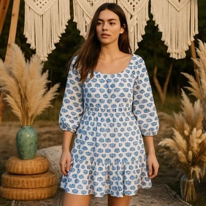 J Crew Dress Womens 8 White Blue Shell Print Ruffle Mini Scallop Trim Pockets - Picture 1 of 10