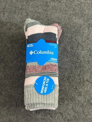Columbia Mujer Súper Suave Crew Calcetines Zapato Talla 4-10 Gris Rayas Rosa 4 Pares Foto 1 de 3