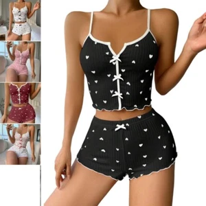 Women s Sleepwear Sleeveless Top and Shorts Pajama Set Printed Nighty - Bild 1 von 37