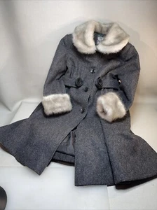 Rothschild Girls Wool Coat Size 5 Gray Charcoa Faux Fur Flower Buds Lining READ - Picture 1 of 23