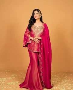 NEW INDIAN PAKISTANI WOMEN SHARARA PLAZZO KURTI PLAZZO PANT SALWAR KAMEEZ SUIT - Picture 1 of 5