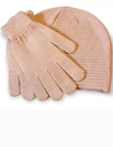 NEW Hat Attack Knit Hat And Glove Set In Blush Pink With Metallic Threading.  - Picture 1 of 7