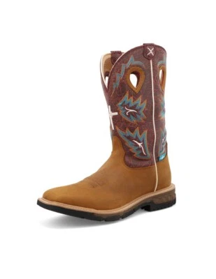 Twisted X Work Boots Mens Pull On Leather Tan Burgundy MXBW005 - Image 1 of 4
