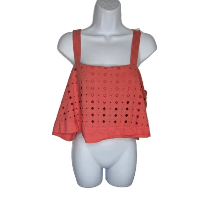 Top corto Free People con ojales rojo coral L grande algodón boho festival sin mangas Foto 1 de 4