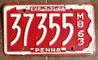 Pennsylvania 1963 MOTOR BOAT License Plate # 37355