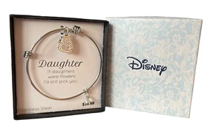 Disney Bracelet Bangle Daughter Stainless Steel Rhinestones In Box - Picture 1 of 2