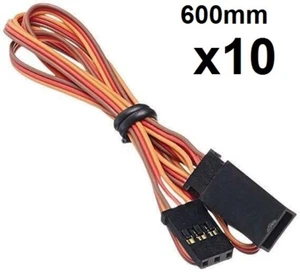 BULK x10 600mm JR Servo Ext Piombo RX Spina Maschio - Femmina Rosso Marrone Fili ORO Perni - Foto 1 di 1