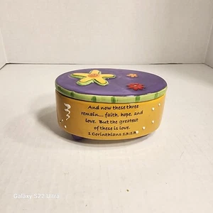 Tumbleweed Pottery Ceramic Oval Trinket Box Footed w Lid Live Love Laugh Yellow - Picture 1 of 5