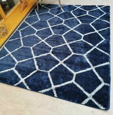 Washable Navy Shaggy Rugs Non Shed Anti Slip Backing Thick Cosy Living Room Rugs