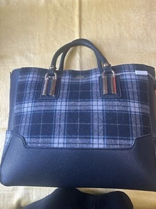 New Charlie Paige Plaid Fabric & Faux Leather Tote Bag w/Side Zippers for Expand - Picture 1 of 9