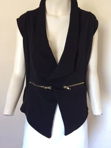 **FAB!! Clean Used Black x2 Zip Pocket Waterfall Waistcoat From LE 1+1 Size 10 - Picture 1 of 3