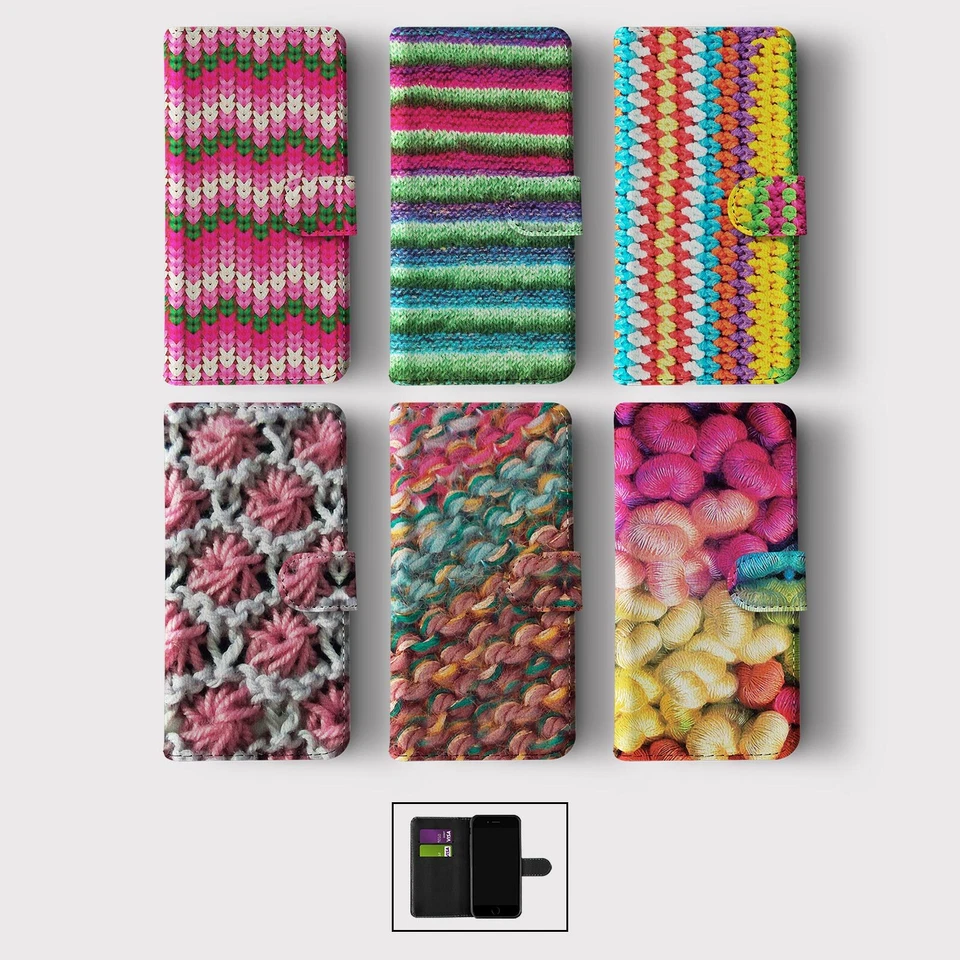 CASE FOR IPHONE 16 16E 15 14 12 12 PRO WALLET FLIP PHONE COVER WOOL YARN KNITTED - Image 1 of 1
