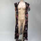Betsey Johnson Duster Black Floral Open Front Open Front Cover Up Sheer B3-23