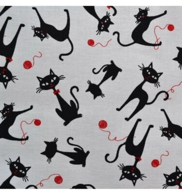 Textiles français Cheeky Black & White Cat fabric 100% Cotton per half metre