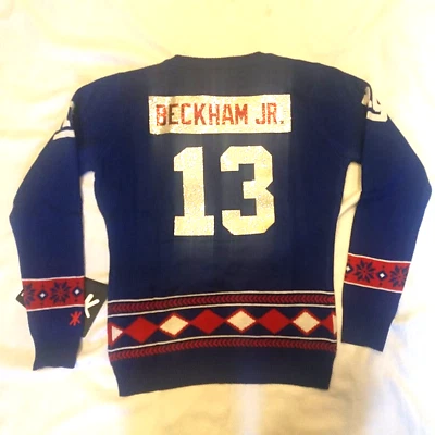 NUEVO CON ETIQUETAS New York Giants Beckham Jr. Equipo NFL Ropa Mujer Cuello en V Suéter Grande Foto 1 de 4