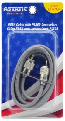 Astatic A8X9 CB / HAM Radio Antenna RG8X Coaxial Cable w/ PL259's - 9 Foot - Image 1 of 3
