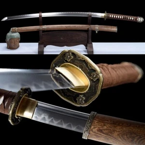 Espada del ejército militar japonés muy afilada Katana T10 hoja templada de arcilla de acero - Imagen 1 de 9
