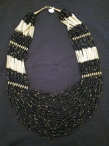NEW/VINTAGE SEED BEAD BLACK/GOLD LARGE NECKLACE  26" - Picture 1 of 7