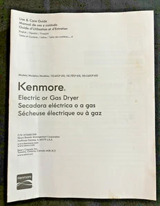 Sears Kenmore User Manual for 110.6513, 110.7513, 110.C6513 Electric/Gas Dryers - Picture 1 of 2