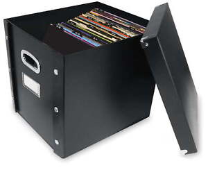 Vinyl Records Storage Box with 13 Count Record Guides, Black,