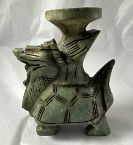 Antique Chinese Carved Jade / Hardstone Green Beast Dragon Statue Sphere Holder - Picture 1 of 10