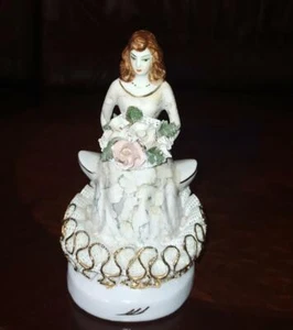 Vintage Lacy Figurine Gilding Statuette Girl Elite Porcelain 6"Sculpture Romania - Picture 1 of 7