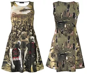 Único Walking Zombies Blood Outbreak Cars Helicopter Flash Skater Flare Dress - Imagen 1 de 4