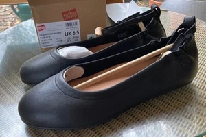 Fitflop Allegro Black leather ankle strap Ballerinas new in box size 6.5 - Picture 1 of 7