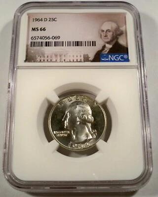 1964-D NGC MS66 WASHINGTON QUARTER SILVER 25c MS 66 - Image 1 of 4