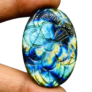 68.70 Cts Natural Carved Labradorite 43x29mm Oval Flashy Pendant Size Gemstone - Picture 1 of 9