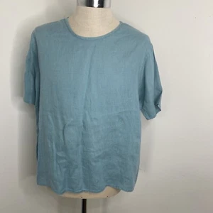 FLACHS blaues Leinenhemd Größe M kastenförmig Tunika Oberteil Bluse kurzärmelig Lagen Look - Bild 1 von 5