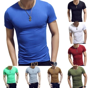 Short Sleeve T-shirt Men's Solid Color Round Neck Summer Bottoming Shirt - Picture 1 of 31