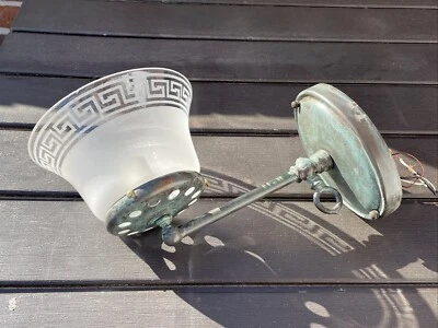 WIRED Antique Vtg Gas Wall Sconce Victorian Arts Crafts Deco Brass Copper Patina - Image 1 of 4