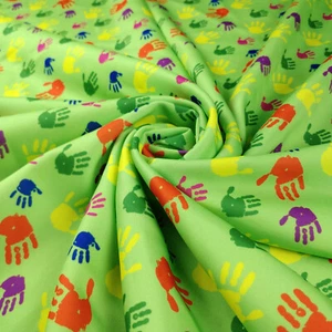 Hand Print Jersey Fabric - Green Paint Hands Novelty 2 way scuba stretch fabric - Picture 1 of 11