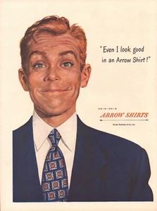 1948 Arrow Shirts Print Ad Red Head Boy Freckles Blue Suit Tie Cluett Peabody - Picture 1 of 1