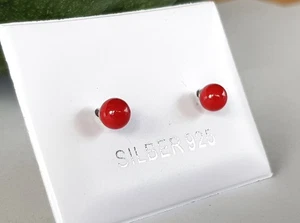 SCHMUCK-STCK Ohrringe Kugel rot Koralle Heilstein Silber Stecker A 5mm - Picture 1 of 2