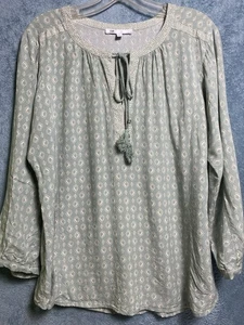 Top donna DR2 by Daniel Rainn manica lunga XL plissettato bianco/grigio turchese boho - Foto 1 di 7