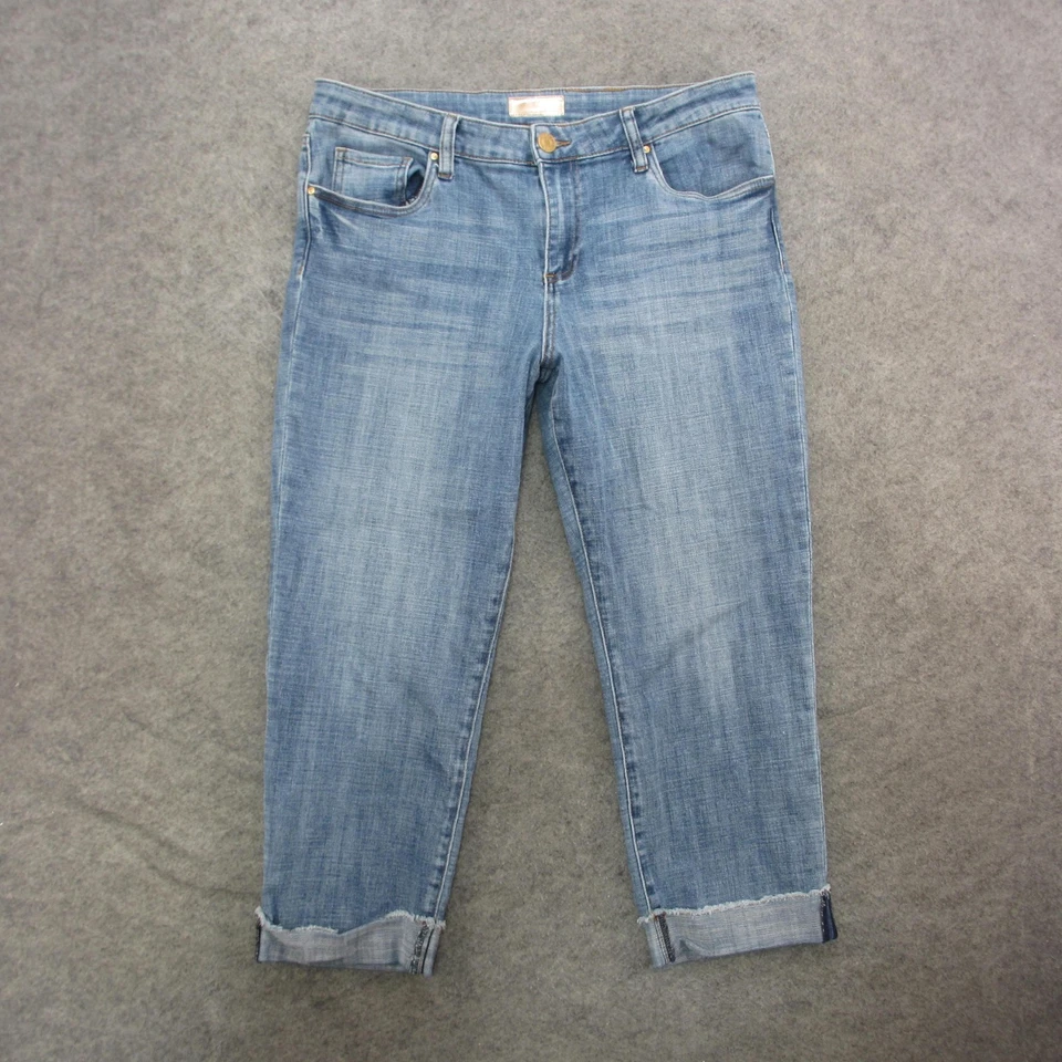 KUT from the Kloth Jeans Womens 12 Blue Amy Crop Straight Leg Cuffed Raw Hem Foto 1 de 4