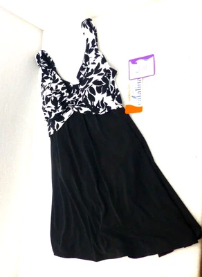 New Catalina suddenly slim hip hider swimsuit bathing suit black white floral S - Image 1 of 4