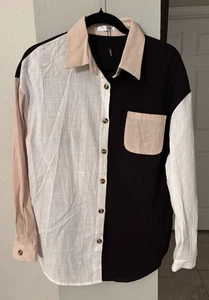 Chigant 100% Baumwolle Relaxed Fit Bluse Gr. M schwarz beige hellbraun - Bild 1 von 5