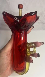 Mangiatoia colibrì rossa incisa vetro parasole vintage soffiata a mano - Foto 1 di 7