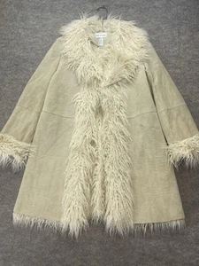 Penny Lane Mantel Gr. Large L Wildlederimitat Leder hellbraun creme Newport News Knie - Bild 1 von 15