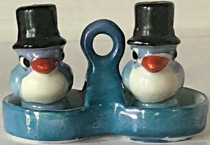 VTG Bluebird Sat & Pepper Set Poercelain Wearing Black Hats Made in Japan - Picture 1 of 7