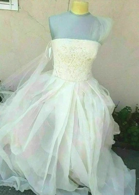 Vera Wang Eva Wedding Dress Gown Ivory Sz 6 / 8 Strapless Bridal Lace Tulle READ - Image 1 of 4